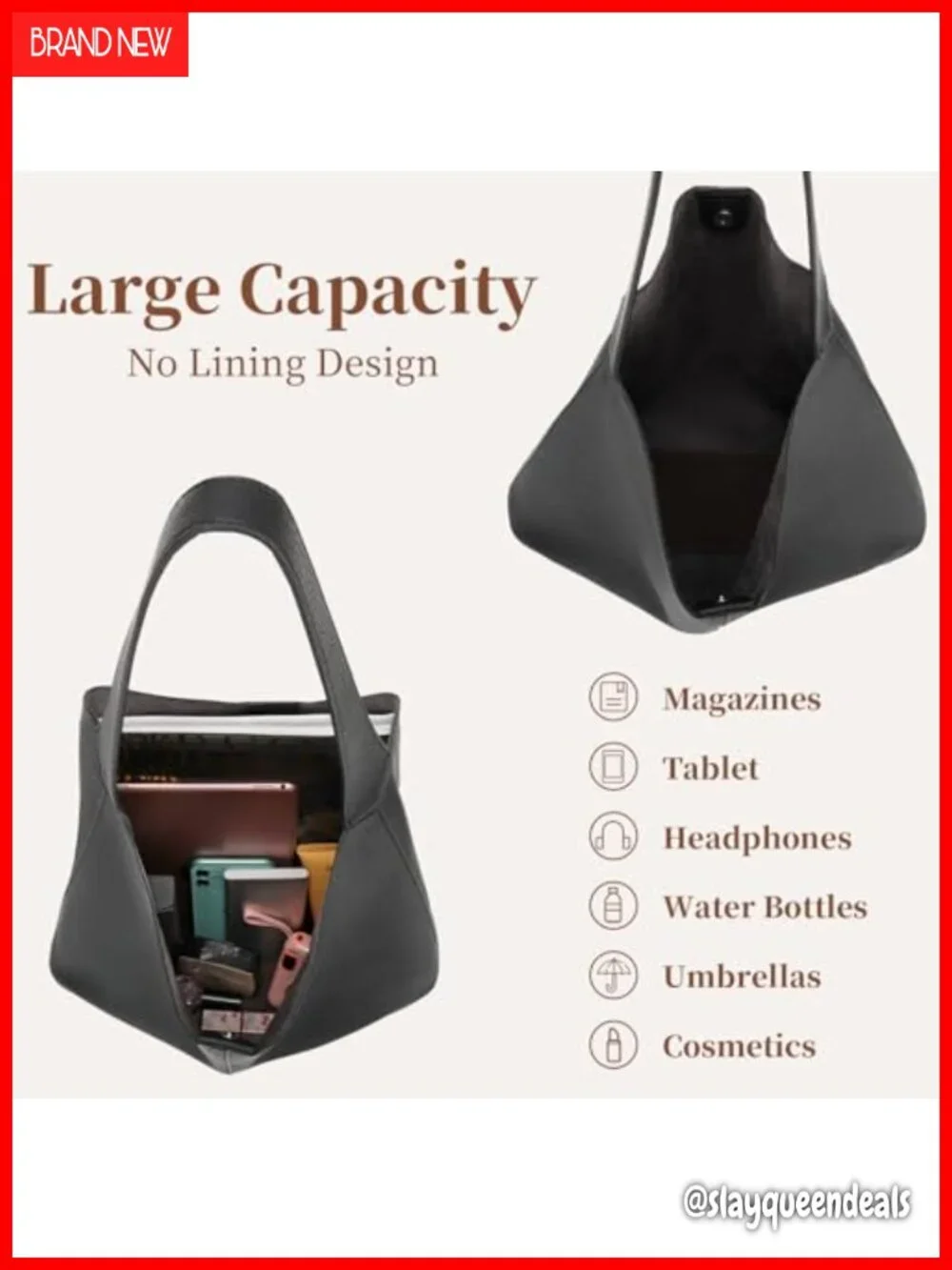 Soft Vegan Leather Hobo Shoulder Tote Bag, Lightweight Everyday Purse